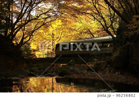 紅葉の渓流を眺めつつ奥鬼怒路を行く…龍王峡駅にて『特急リバティ会津』500系 96256802