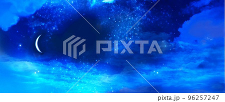 星空と幻想的な宇宙と月のファンタジー風景背景イラスト 96257247