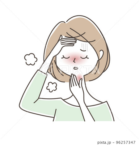 扁桃腺が腫れて発熱する女性のイラスト 96257347