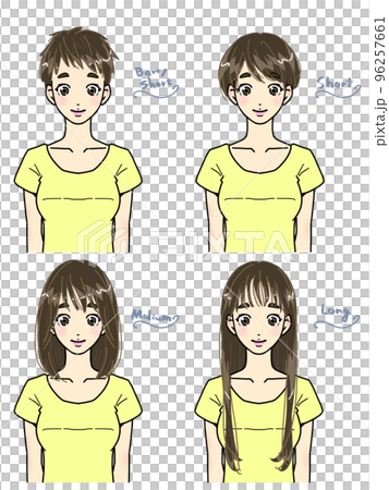 様々な髪の長さの女性のイラストセット 96257661
