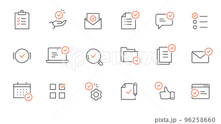 Document check, quality control line icon. Quality certificate, business quarantee mark outline editable stroke icon. Approve, confirm Document check, quality control line icon. Quality certificate, business quarantee mark outline editable stroke icon. Approve, confirm 96258660