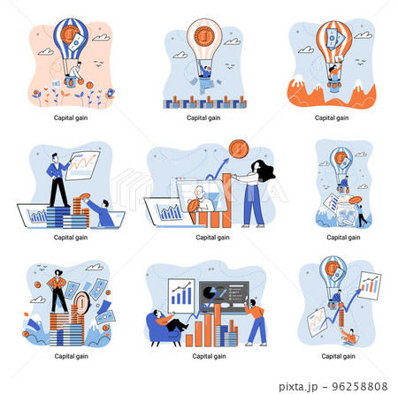 Capital gain metaphor, net income, monetary profit, growing graph up. Economic growth, income from investment Capital gain metaphor, net income, monetary profit, growing graph up. Economic growth, income from investment 96258808