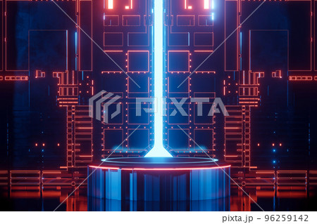 3d rendering empty neon sci fi podium for product display. 96259142