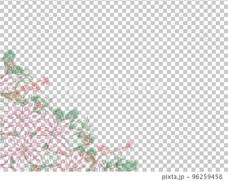 Poinsettia and Sankirai line drawing frame (3) (diagonal bottom, snow crystal, color) 96259458