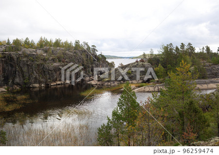 beautiful autumn landscape. lake view surrounded by forest 96259474
