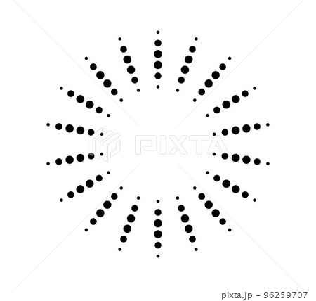 Dot radial circle lines. Circular radiating speed geometric lines. Sun star rays symbol. Abstract halftone striped design element. Motion lines. Vector illustration isolated on white background 96259707