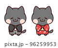 黒と赤の着物を着てお辞儀する黒猫 96259953