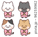 ピンクの着物を着てお辞儀する猫セット 96259962
