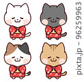 赤の着物を着てお辞儀する猫セット 96259963