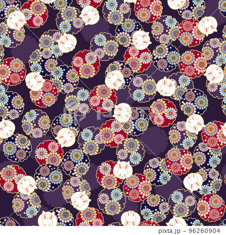 和柄-「吉祥紋とうさぎ」シームレスパターン。和柄の素材。お正月用のデコレーション。 和柄-「吉祥紋とうさぎ」シームレスパターン。和柄の素材。お正月用のデコレーション。 96260904