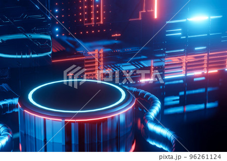 3d rendering empty neon sci fi podium for product display. 3d rendering empty neon sci fi podium for product display. 96261124