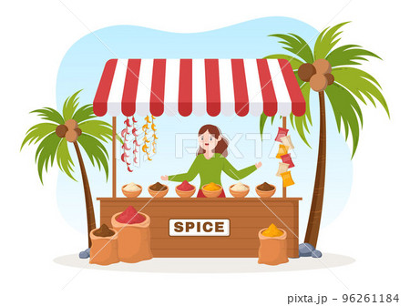 Spice Shop with Different Hot Spices, Condiment, Exotic Fresh Seasoning and Traditional Herbs in Flat Cartoon Hand Drawn Templates Illustration Spice Shop with Different Hot Spices, Condiment, Exotic Fresh Seasoning and Traditional Herbs in Flat Cartoon Hand Drawn Templates Illustration 96261184