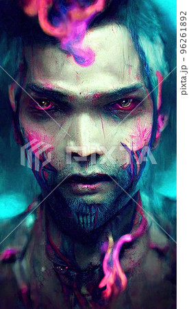 Portrait of a men in a futuristic cyberpunk style in neon clothes. A  high-tech man