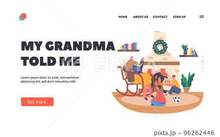 Magic Festive Night Landing Page Template. Granny Reading Christmas Stories and Fairy Tales to Kids Sitting at Chair Magic Festive Night Landing Page Template. Granny Reading Christmas Stories and Fairy Tales to Kids Sitting at Chair 96262446