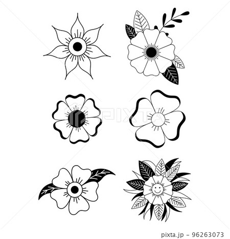 Flower tattoo in y2k, 1990s, 2000s style. Emo goth element design. Old school tattoo. Vector illustration 96263073