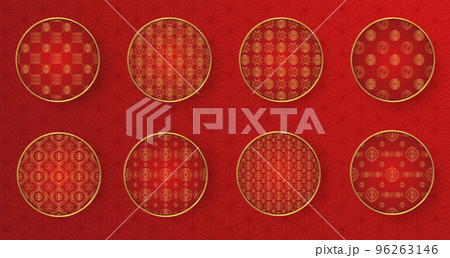 Red golden traditional chinese round pattern decor set. Red golden traditional chinese round pattern decor set. 96263146