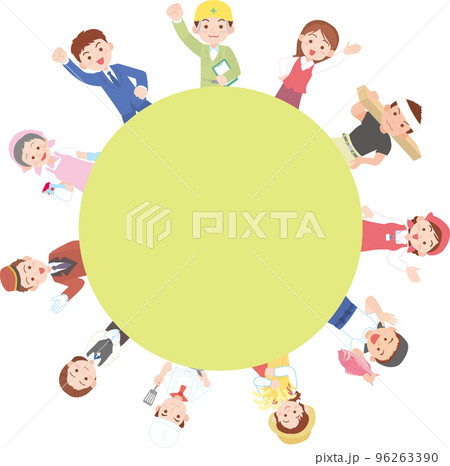 働く人_丸からひょっこり_黄緑色 96263390