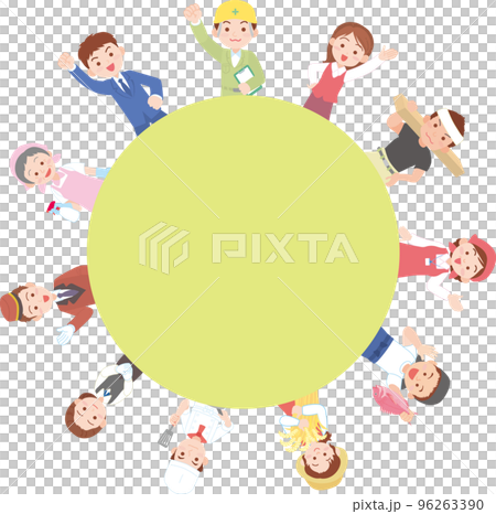 働く人_丸からひょっこり_黄緑色 96263390