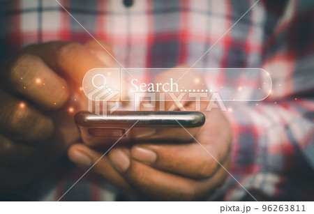 Hand man using moblie phone for Searching browsing data on the Internet online.network,media, keyword Hand man using moblie phone for Searching browsing data on the Internet online.network,media, keyword 96263811