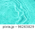 Realistic natural water wave overlay for background, blurred transparent blue color water surface texture with splashes and bubbles 96263829