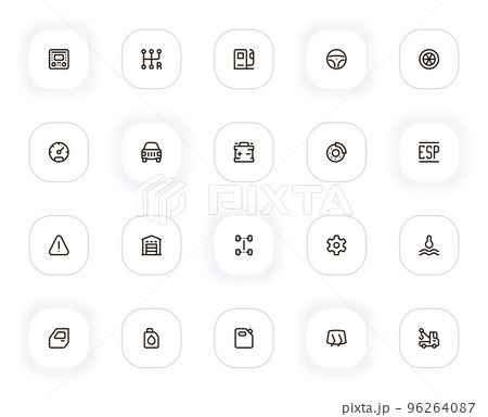 Car parts and Service line icons set. Engine, wheel, brake, gear, transmission and other buttons. Vector outline pictograms for web and ui, ux mobile app design. Editable Stroke. 24x24 Pixel Perfect. Car parts and Service line icons set. Engine, wheel, brake, gear, transmission and other buttons. Vector outline pictograms for web and ui, ux mobile app design. Editable Stroke. 24x24 Pixel Perfect. 96264087