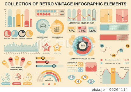 Bundle vintage infographic elements data visualization vector design template. Can be used for steps, business processes, workflow, diagram, flowchart, timeline, marketing icons, retro infographics. 96264114