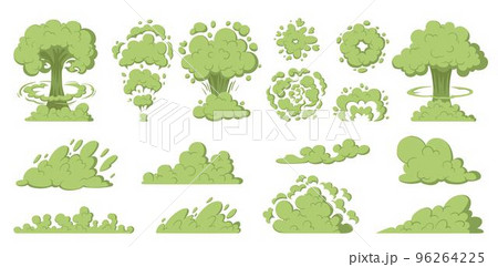 Cartoon bad smell poisonous clouds, stink, emissions, air pollution, clouds of smoking dust. Clouds of comics with an unpleasant smell, smoke from cigarettes, cooking steam. Vector set of caustic Cartoon bad smell poisonous clouds, stink, emissions, air pollution, clouds of smoking dust. Clouds of comics with an unpleasant smell, smoke from cigarettes, cooking steam. Vector set of caustic 96264225