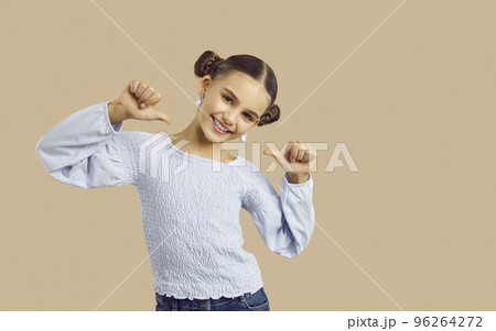 Smiling teen girl point at self 96264272