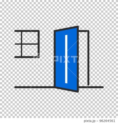 スリットのある青いドアが開いている家の壁 スリットのある青いドアが開いている家の壁 96264561