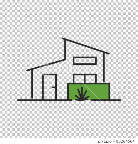 2階建ての戸建て住宅とコルジリネのある緑の門塀の家 96264564