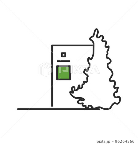 エクステリアや外構で使えるコニファーのある門柱のイラストその2 96264566