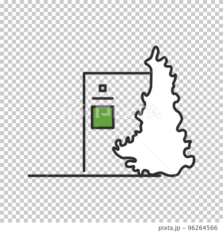 エクステリアや外構で使えるコニファーのある門柱のイラストその2 96264566