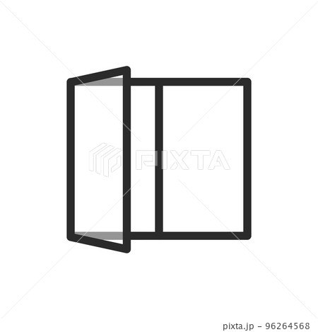 片方が開いている両開き窓をシンプルな線で描いたイラスト 96264568