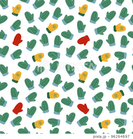 Colorful funny Christmass pattern with cute mitten in kids style 96264697