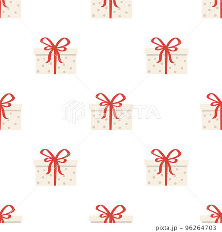 Funny red and white Gift box with bow on cute Christmass pattern 96264703