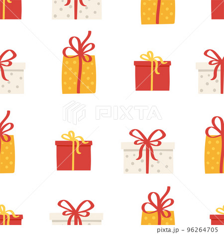 Funny red and white Gift box with bow on cute Christmass pattern 96264705