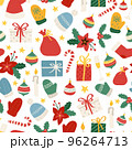 Doodle Christmass pattern with santa hat, omela and candy cane 96264713