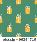 Yellow Gift box with bow on cute Christmass pattern 96264716