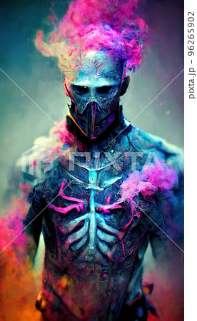 Portrait of a men in a futuristic cyberpunk style in neon clothes. A high-tech man from the future. The concept of virtual reality and cyberpunk. Perfect for phone wallpaper or for posters. Portrait of a men in a futuristic cyberpunk style in neon clothes. A high-tech man from the future. The concept of virtual reality and cyberpunk. Perfect for phone wallpaper or for posters. 96265902
