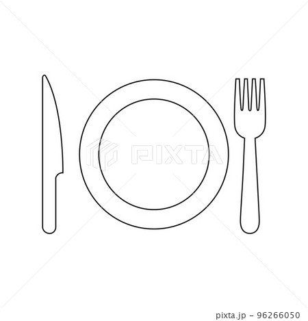 Fork,knife and plate linear icons on white background.Cutlery.Vector illustration 96266050