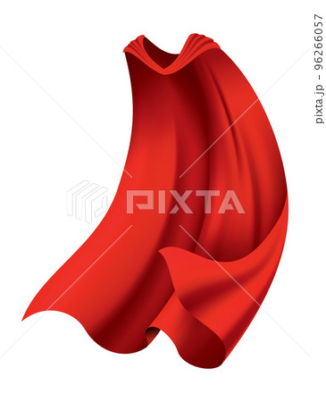 Superhero red cape in front view. Scarlet fabric silk cloak. Mantle costume or cover cartoon vector illustration Superhero red cape in front view. Scarlet fabric silk cloak. Mantle costume or cover cartoon vector illustration 96266057