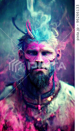 Portrait of a men in a futuristic cyberpunk style in neon clothes. A high-tech man from the future. The concept of virtual reality and cyberpunk. Perfect for phone wallpaper or for posters. 96266133