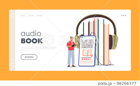Audio Book Landing Page Template. Electronic Library, Self Development, Reading E-book, Education Vector Illustration 96266377