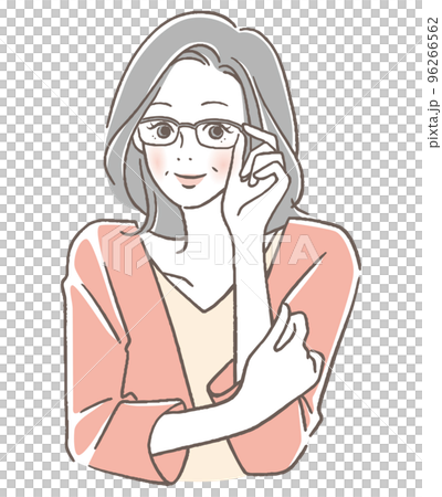 メガネをかけた笑顔のシニア女性 96266562