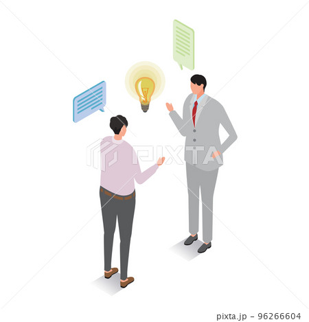 アイソメトリック_会話をしていてアイディアが閃いたビジネスマンたち 96266604