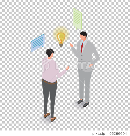 アイソメトリック_会話をしていてアイディアが閃いたビジネスマンたち 96266604