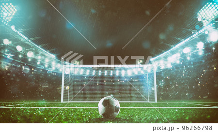 Ready to kick the penalty and score a goal inside area at the stadium 96266798