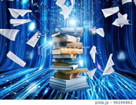 Digitization process from books to ebooks. from paper to digital Digitization process from books to ebooks. from paper to digital 96266862