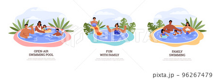 Family vacation and relaxation in the pool, flat vector illustration isolated. 96267479