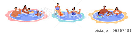 Family with children swimming in water pool flat vector illustration isolated. 96267481